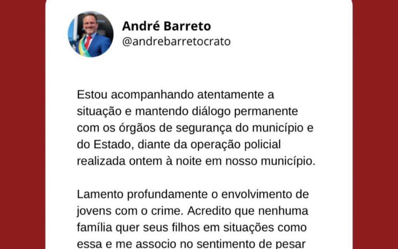 Prefeito do Crato se manifesta nas redes sociais após tiroteio desta quinta-feira (15)