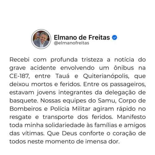 Governador Elmano acompanha e oferece acolhimento e assistência social às vítimas e familiares de atletas mortos em acidente na CE-187, em Tauá