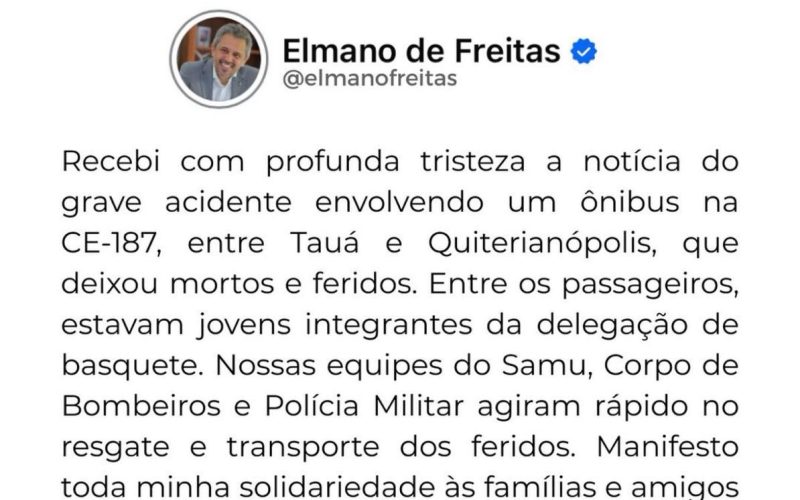 Governador Elmano acompanha e oferece acolhimento e assistência social às vítimas e familiares de atletas mortos em acidente na CE-187, em Tauá